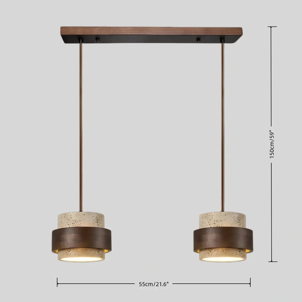 Modern Travertine Pendant Light — Walnut Wood for Dining Room - Flindria