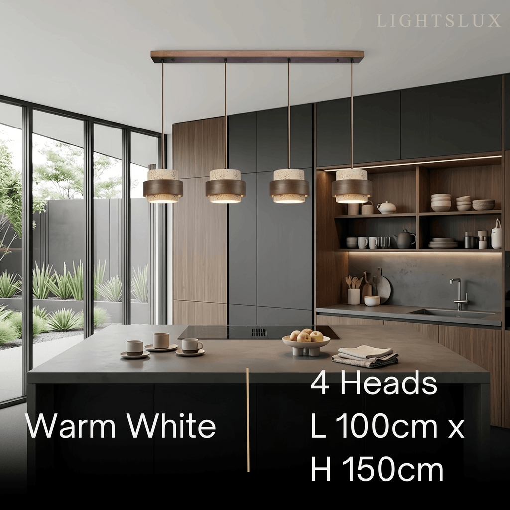Modern Travertine Pendant Light — Walnut Wood for Dining Room - Flindria