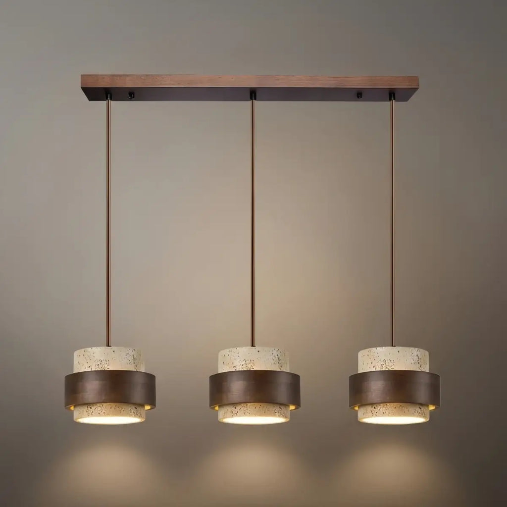 Modern Travertine Pendant Light — Walnut Wood for Dining Room - Flindria