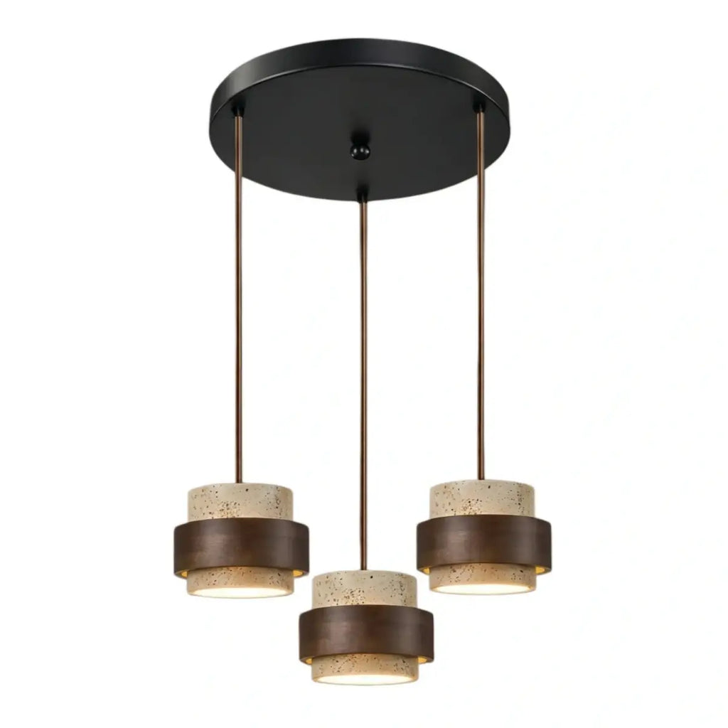 Modern Travertine Pendant Light — Walnut Wood for Dining Room - Flindria