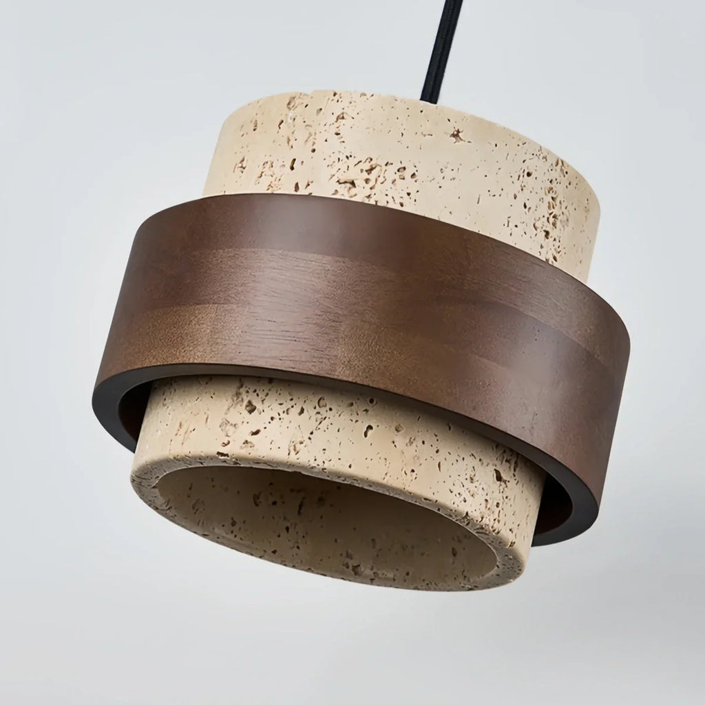 Modern Travertine Pendant Light — Walnut Wood for Dining Room - Flindria