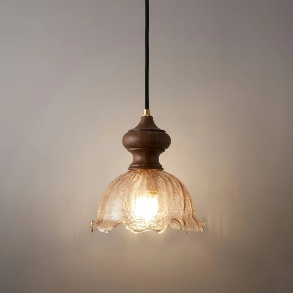 Lampada a sospensione vintage - Vetro ondulato e ottone per sala da pranzo - Flindria