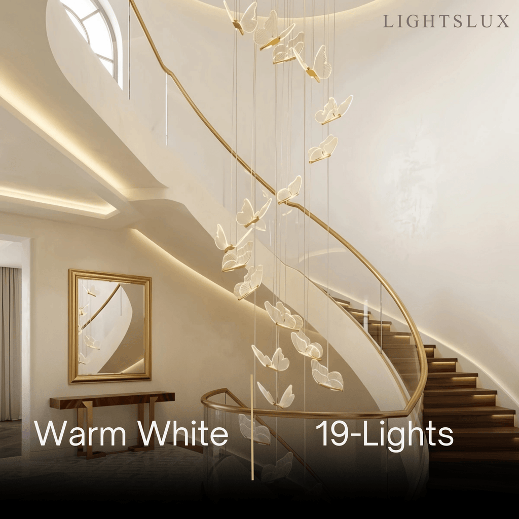Moderní lehce luxusní závěsný lustr – kov a akryl s motýlím designem do jídelny - Flindria
