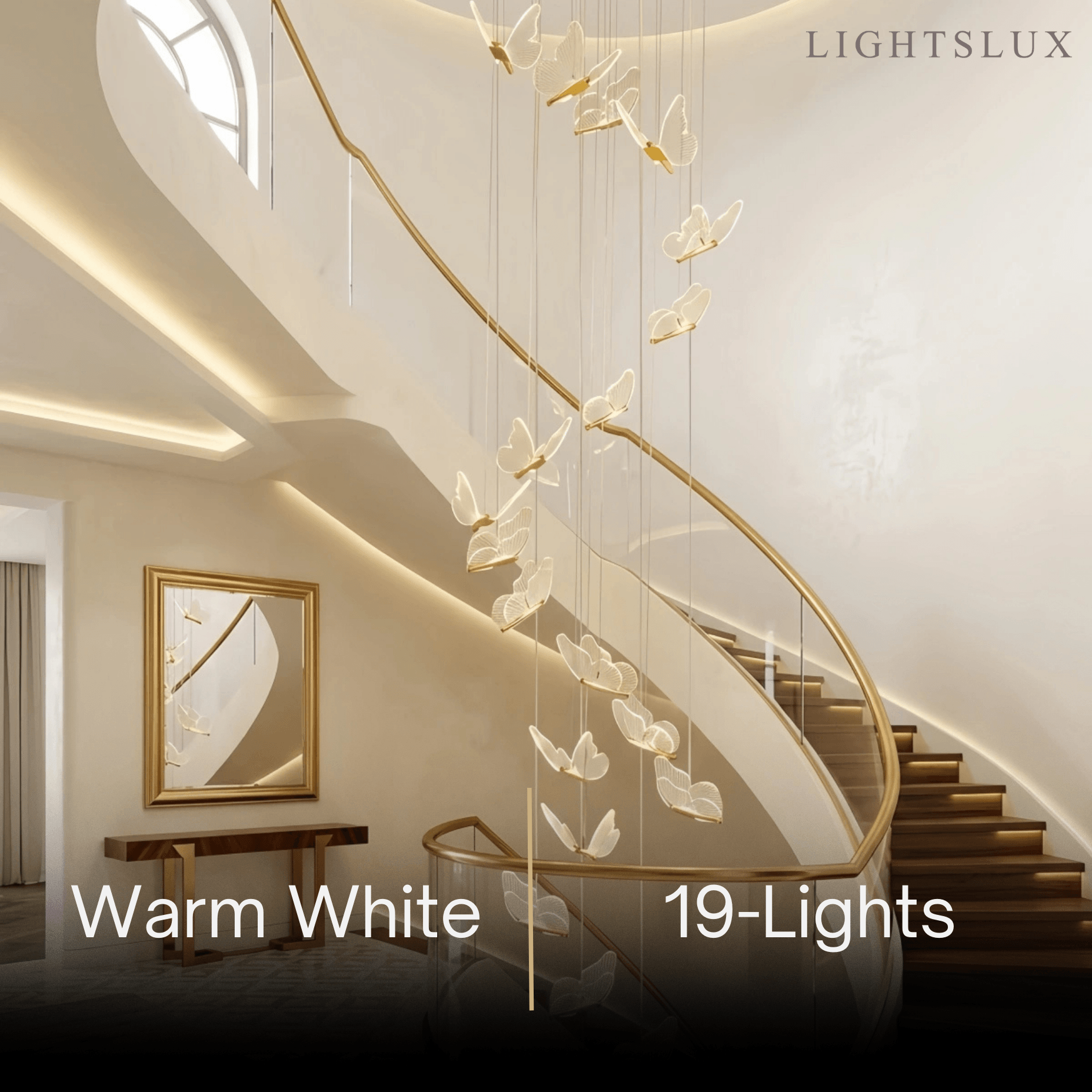 Moderní lehce luxusní závěsný lustr – kov a akryl s motýlím designem do jídelny - Flindria