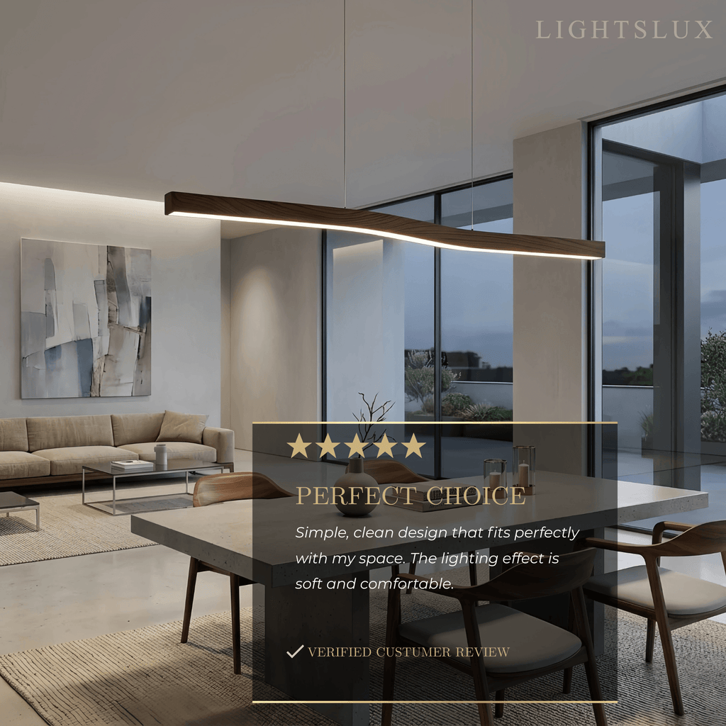 Modern Linear Pendant Light — Metal & Acrylic with Black & Dark Wood for Dining Room Living Room - Flindria