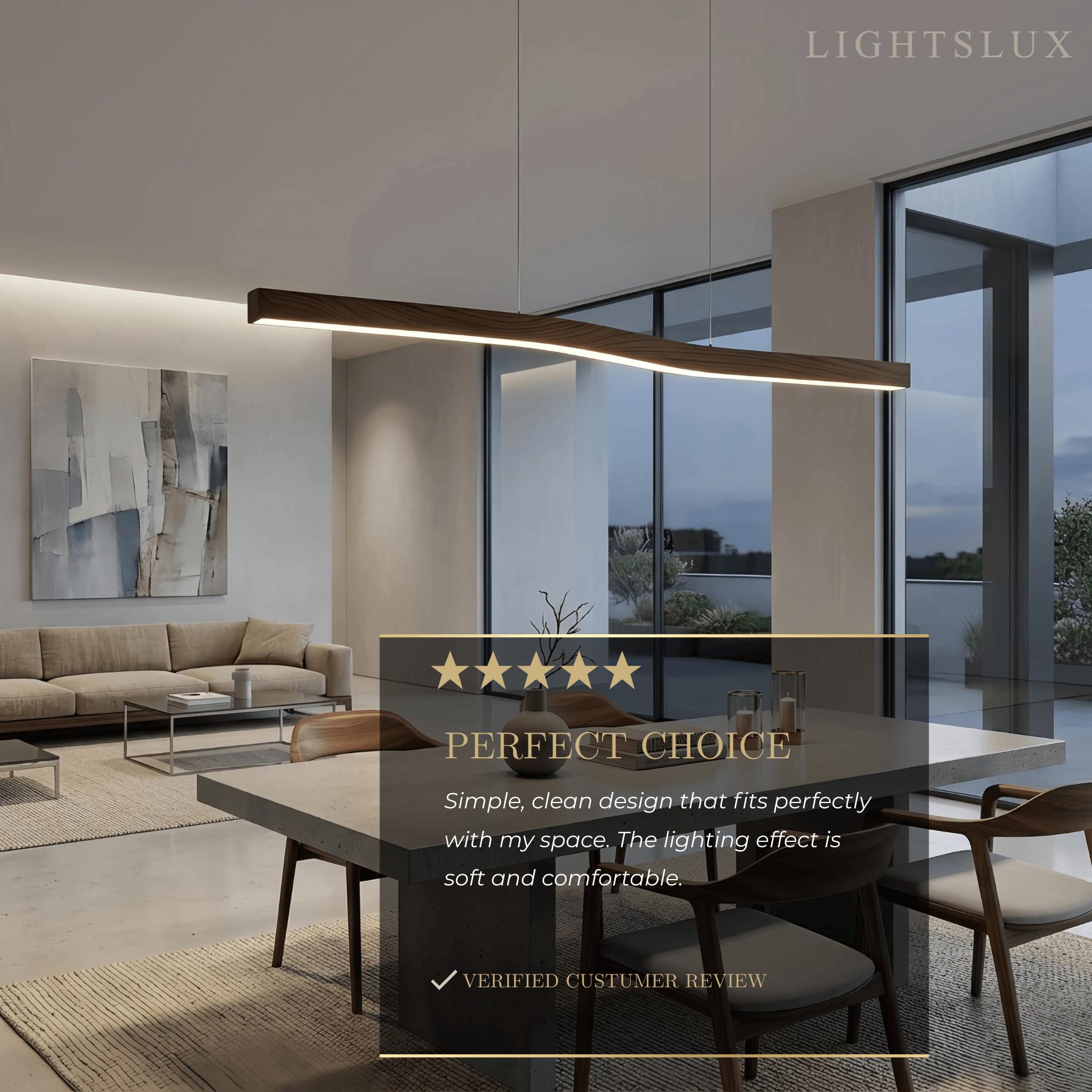 Modern Linear Pendant Light — Metal & Acrylic with Black & Dark Wood for Dining Room Living Room - Flindria