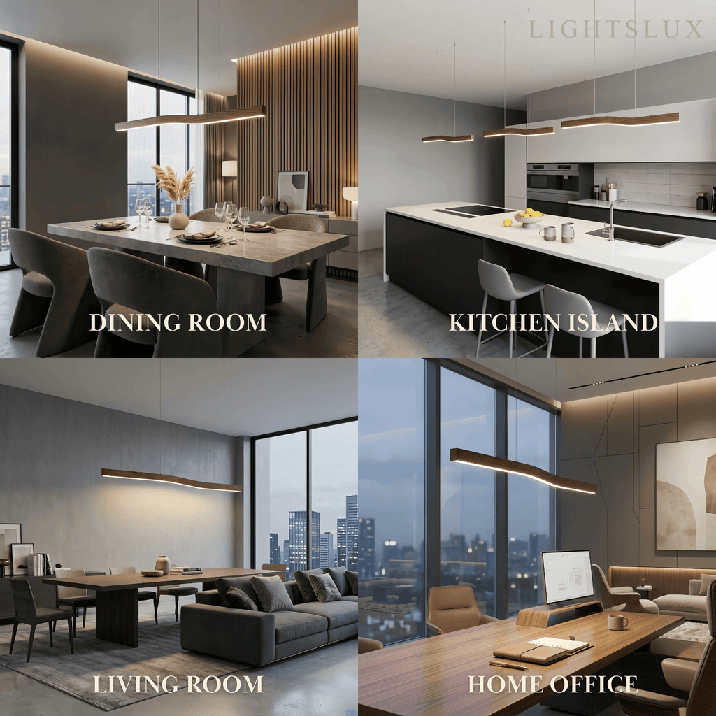 Modern Linear Pendant Light — Metal & Acrylic with Black & Dark Wood for Dining Room Living Room - Flindria