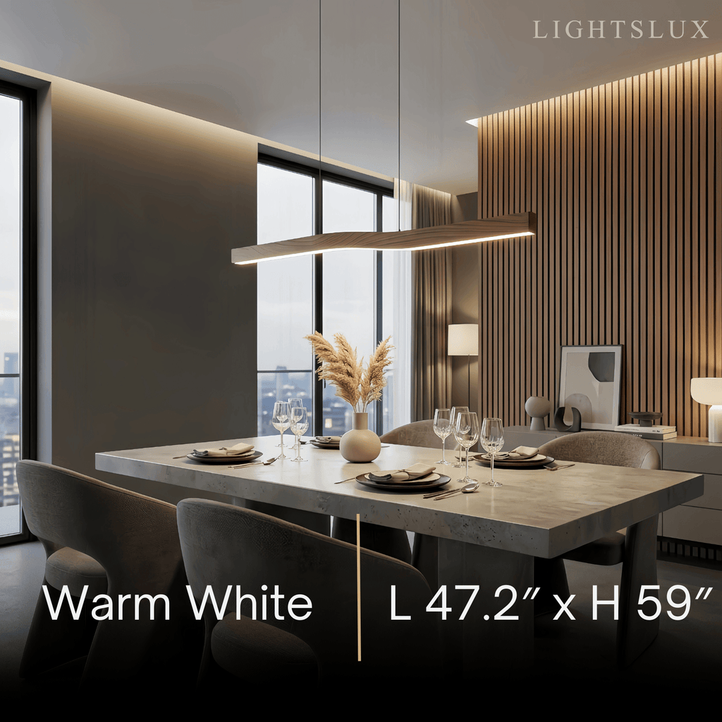 Modern Linear Pendant Light — Metal & Acrylic with Black & Dark Wood for Dining Room Living Room - Flindria