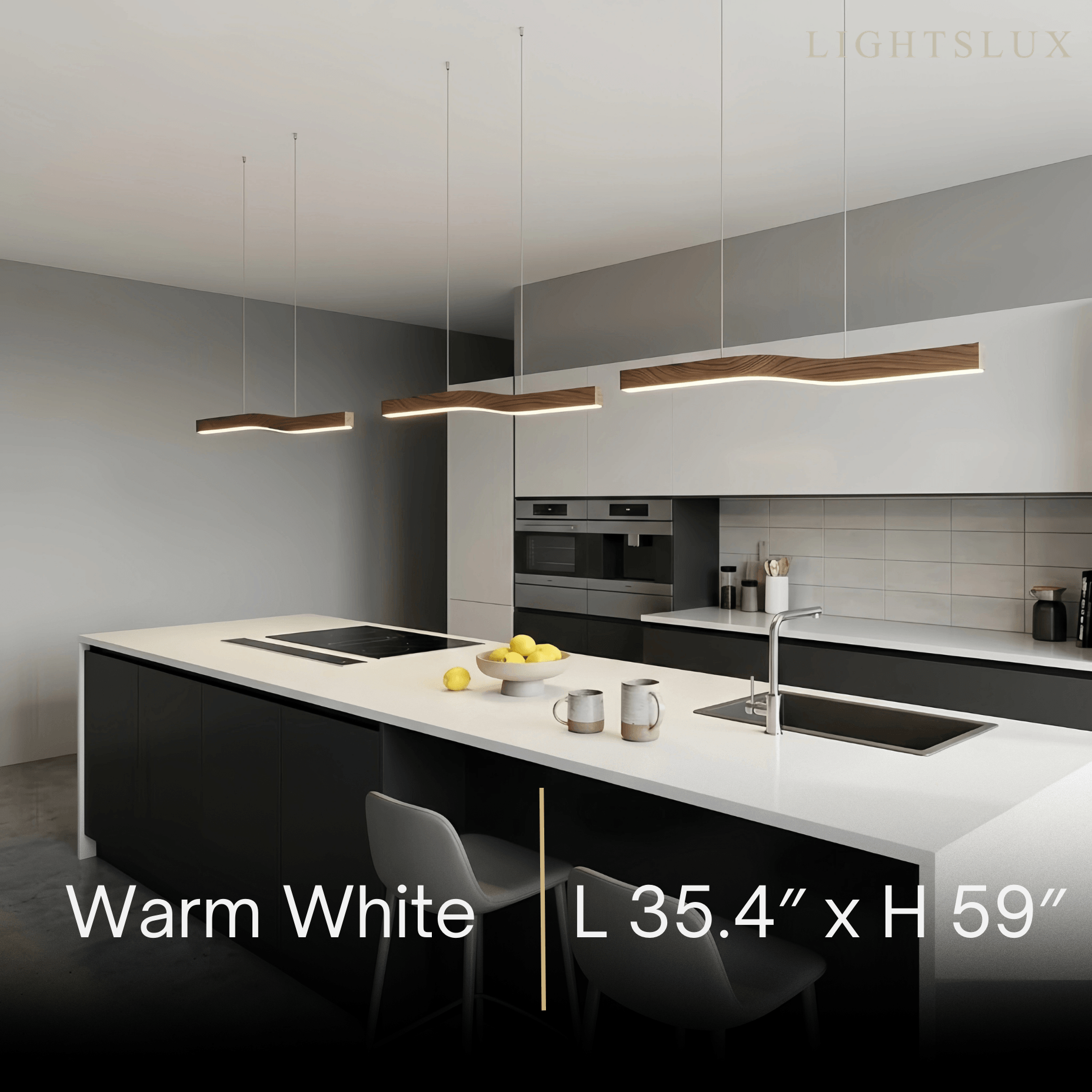 Modern Linear Pendant Light — Metal & Acrylic with Black & Dark Wood for Dining Room Living Room - Flindria