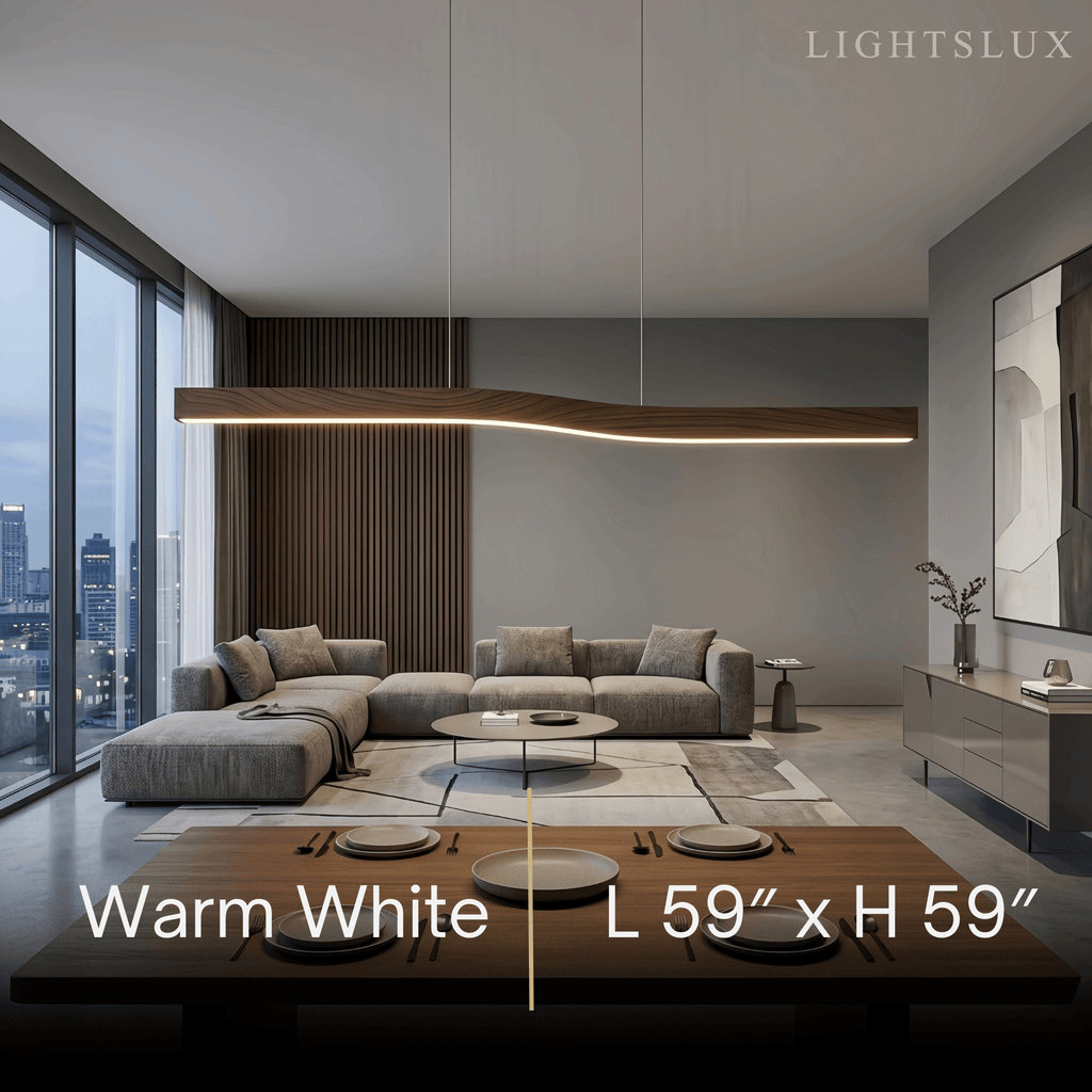 Modern Linear Pendant Light — Metal & Acrylic with Black & Dark Wood for Dining Room Living Room - Flindria