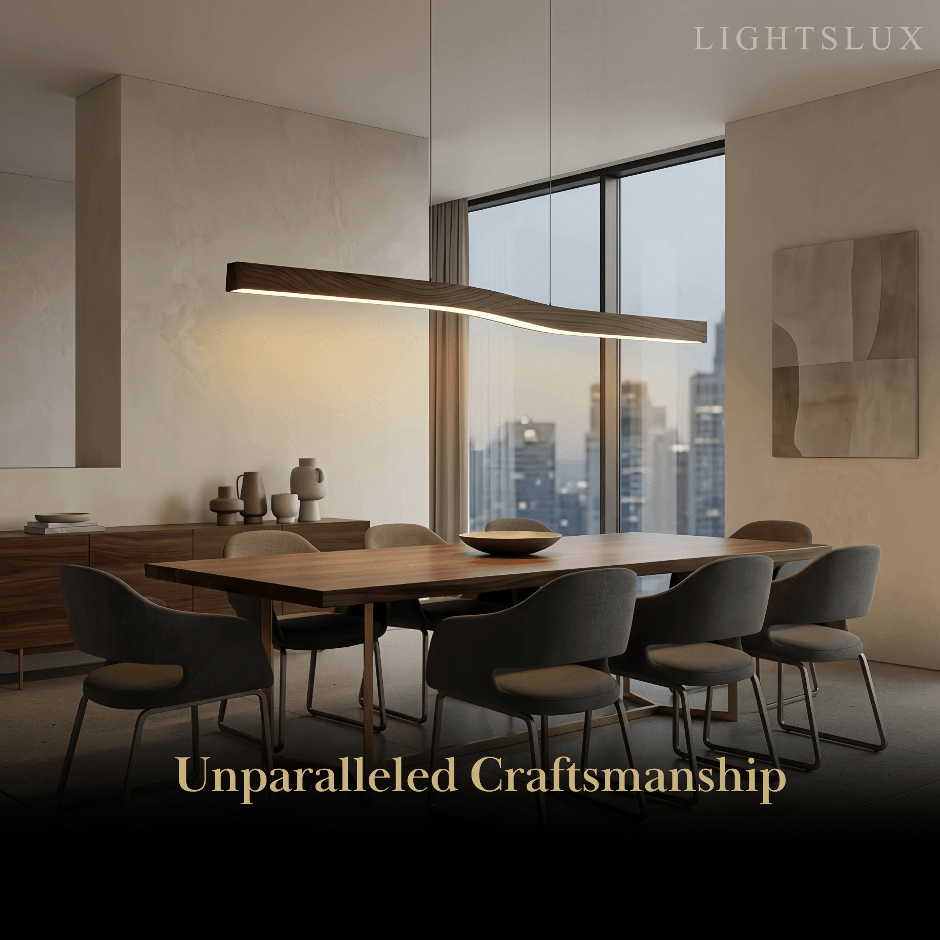 Modern Linear Pendant Light — Metal & Acrylic with Black & Dark Wood for Dining Room Living Room - Flindria
