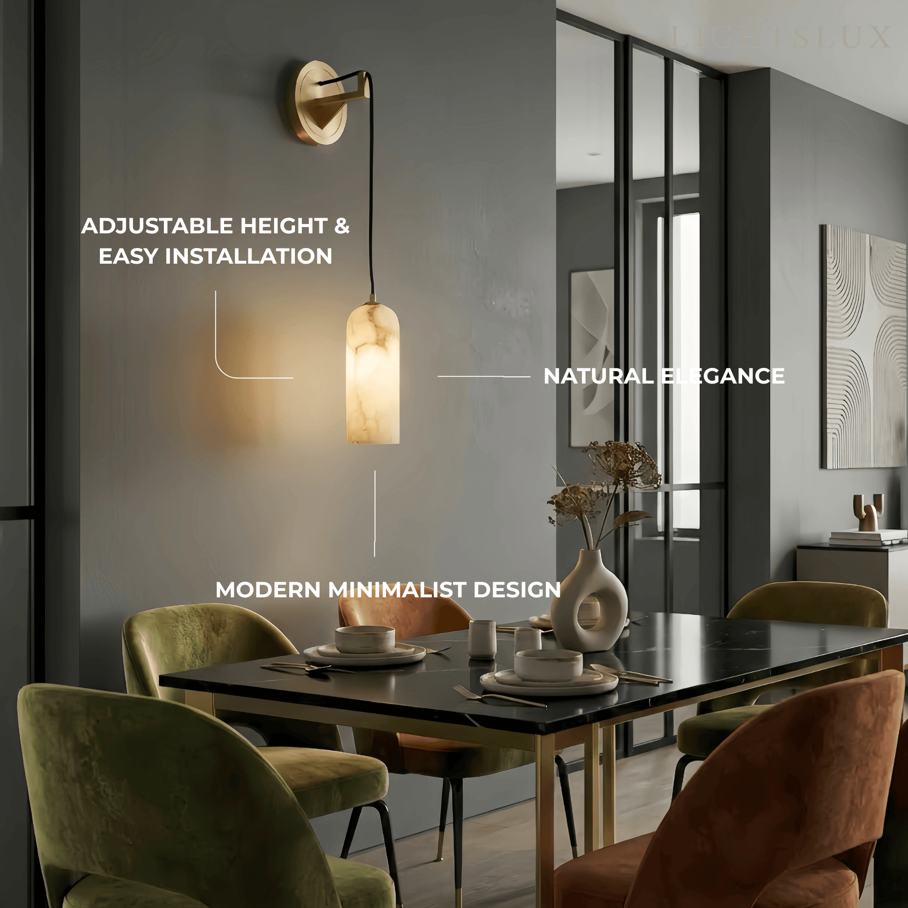 Natural Alabaster Wall Lamp— Brass Body with White Shade for Hallway Living Room Bedroom - Flindria