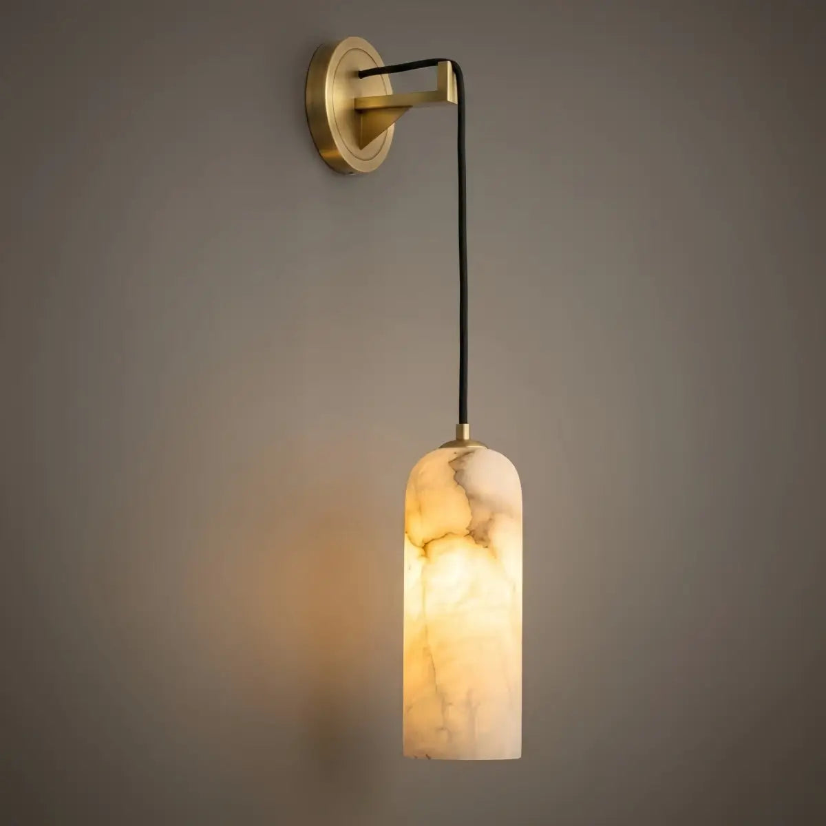 Natural Alabaster Wall Lamp— Brass Body with White Shade for Hallway Living Room Bedroom - Flindria