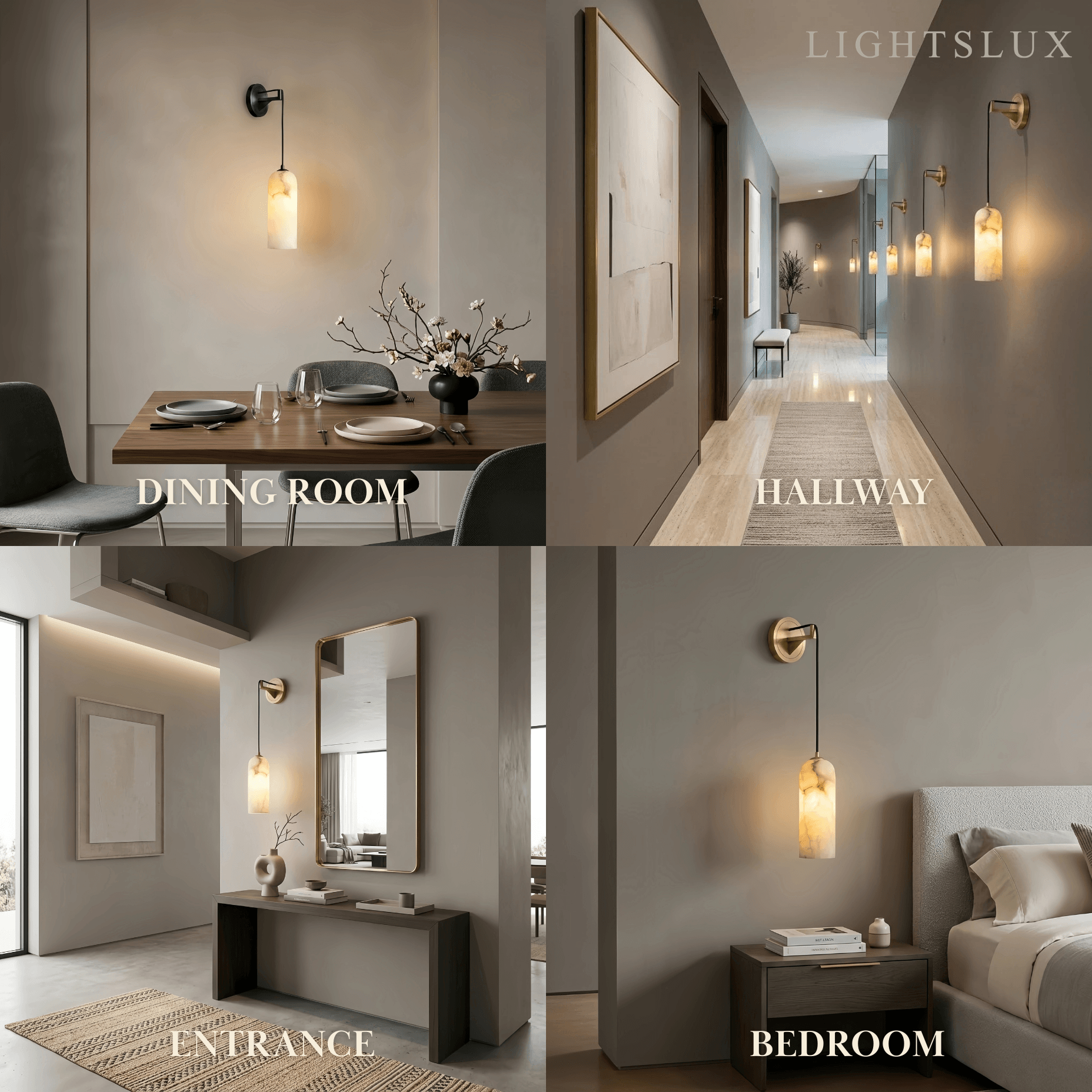 Natural Alabaster Wall Lamp— Brass Body with White Shade for Hallway Living Room Bedroom - Flindria