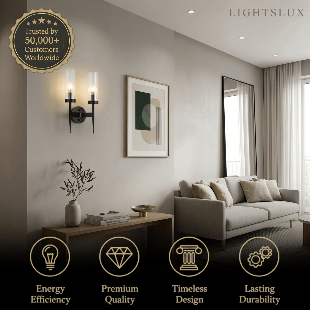 Modern LED Wall Lamp — Glass & Copper Black/Gold for Living Room - Flindria