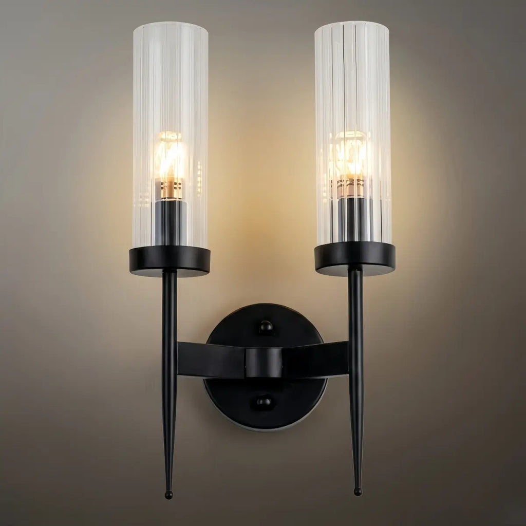 Modern LED Wall Lamp — Glass & Copper Black/Gold for Living Room - Flindria
