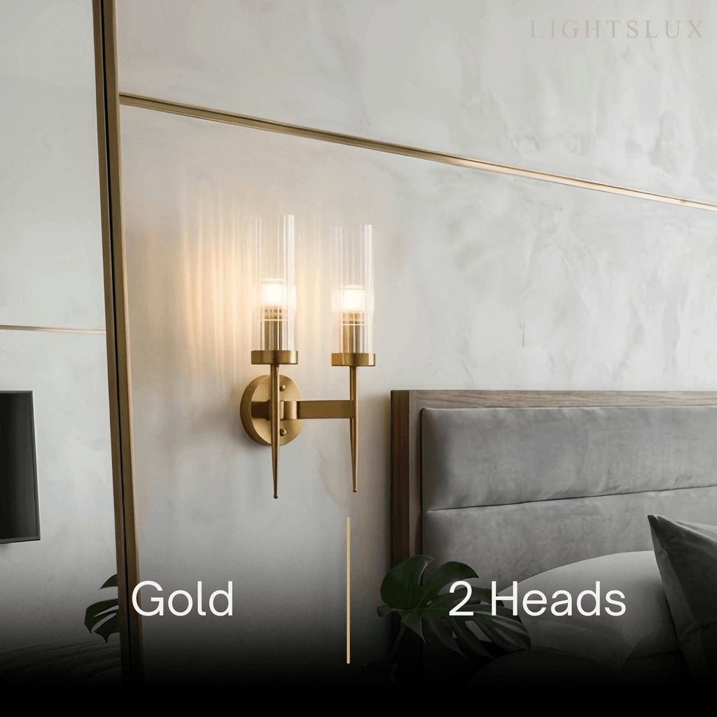Modern LED Wall Lamp — Glass & Copper Black/Gold for Living Room - Flindria