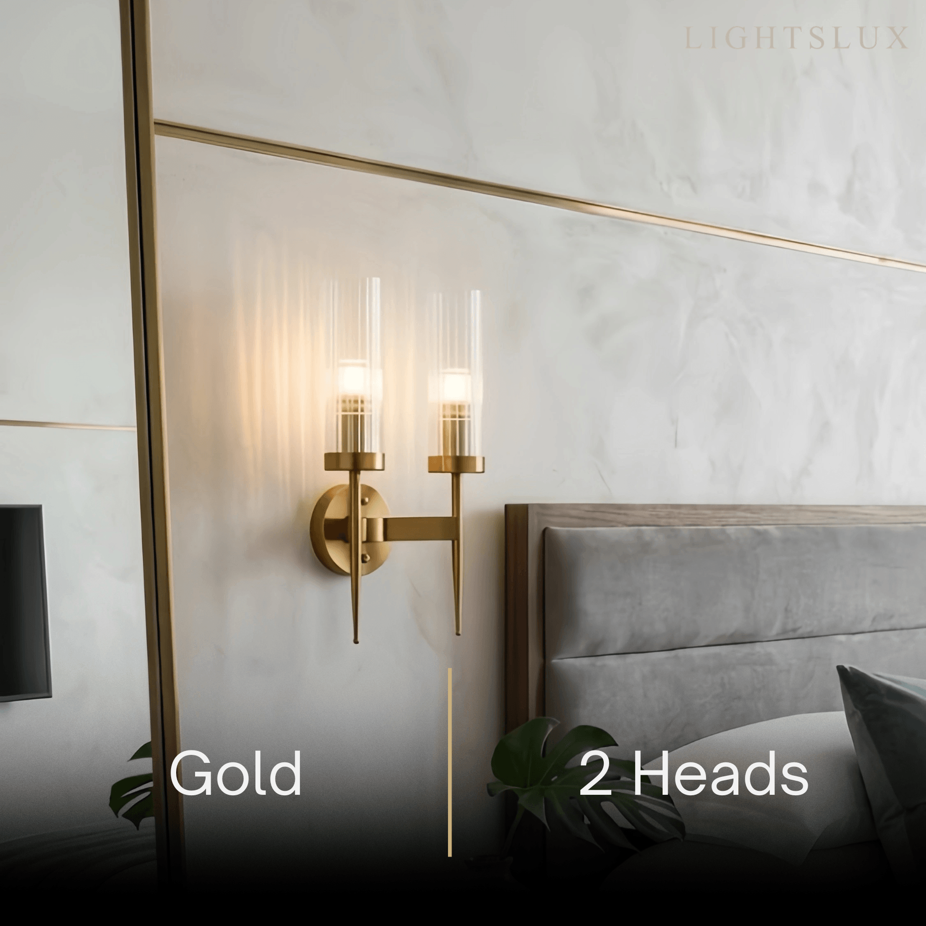 Modern LED Wall Lamp — Glass & Copper Black/Gold for Living Room - Flindria
