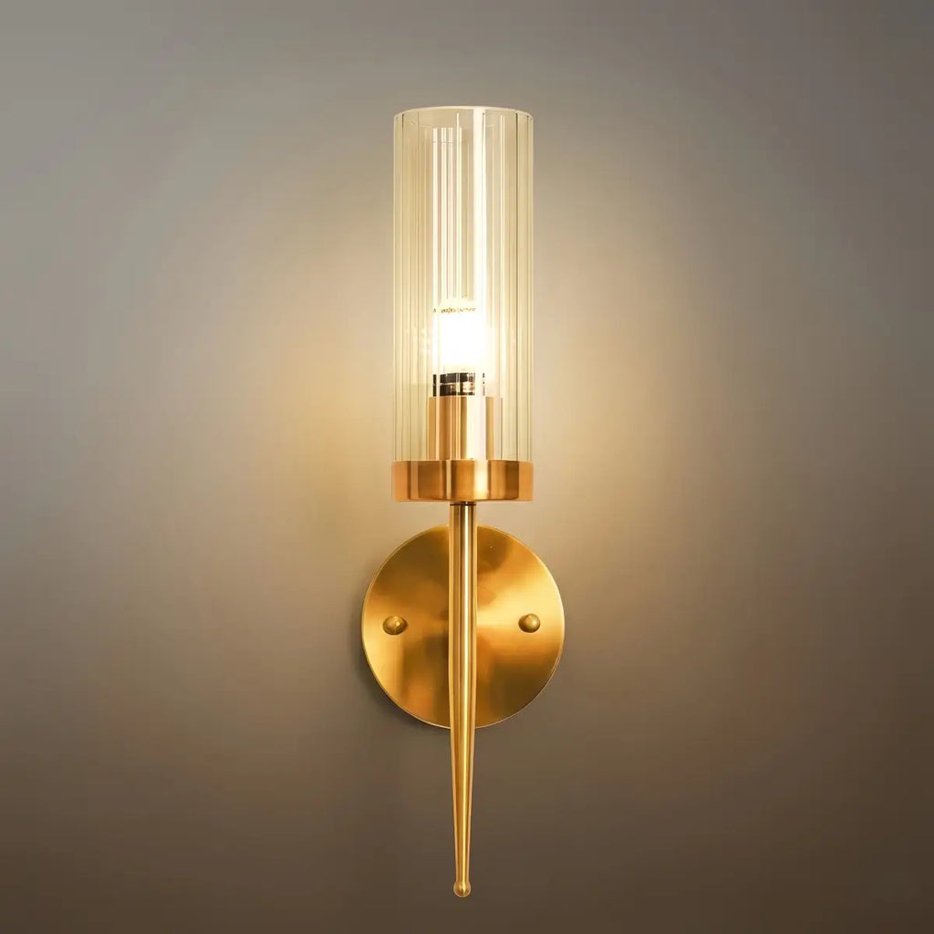 Modern LED Wall Lamp — Glass & Copper Black/Gold for Living Room - Flindria