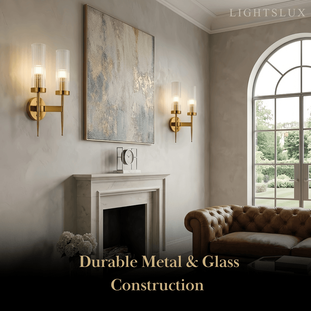 Modern LED Wall Lamp — Glass & Copper Black/Gold for Living Room - Flindria