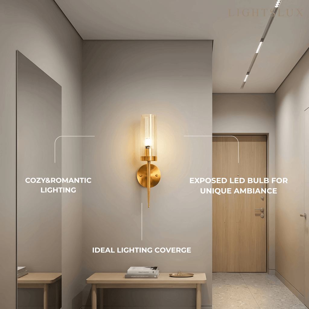 Modern LED Wall Lamp — Glass & Copper Black/Gold for Living Room - Flindria