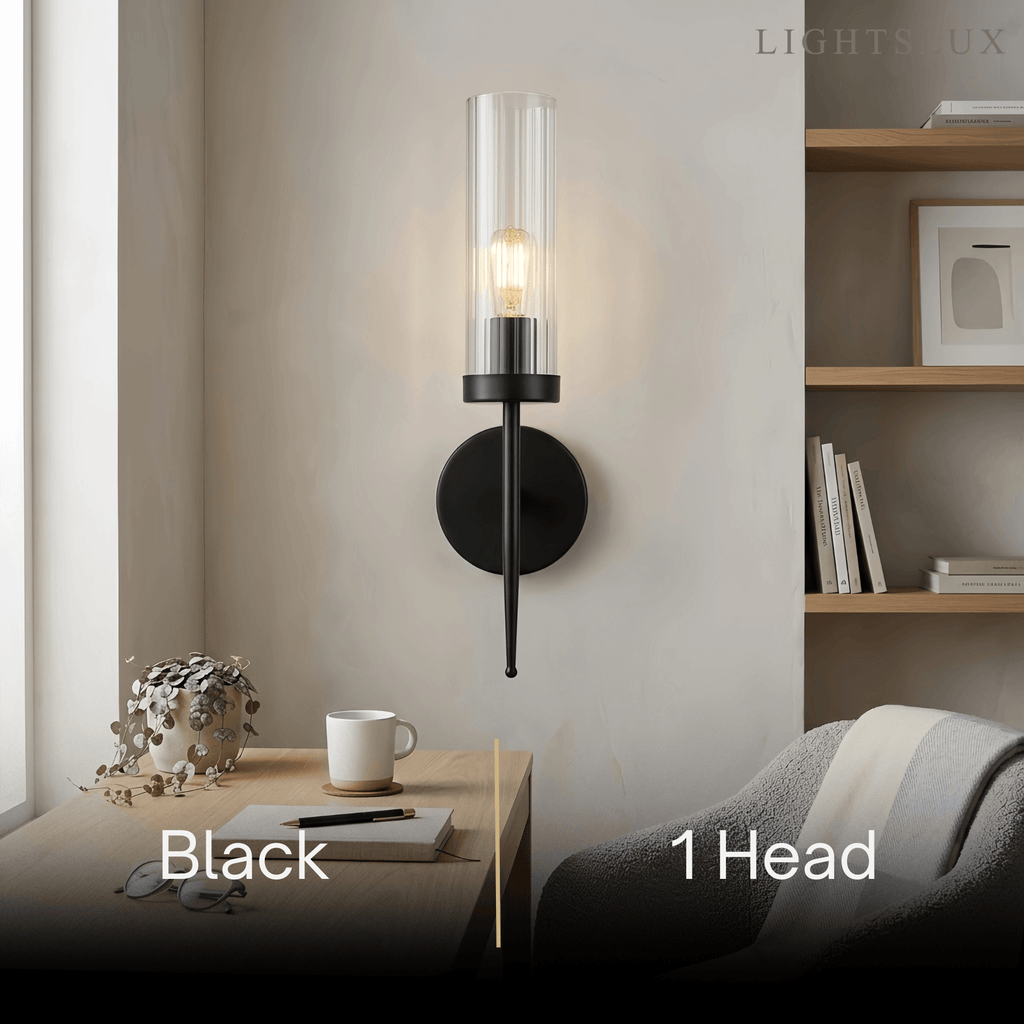 Modern LED Wall Lamp — Glass & Copper Black/Gold for Living Room - Flindria