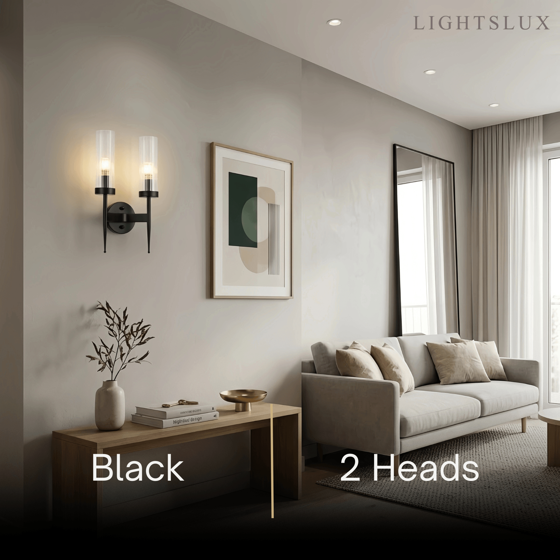 Modern LED Wall Lamp — Glass & Copper Black/Gold for Living Room - Flindria