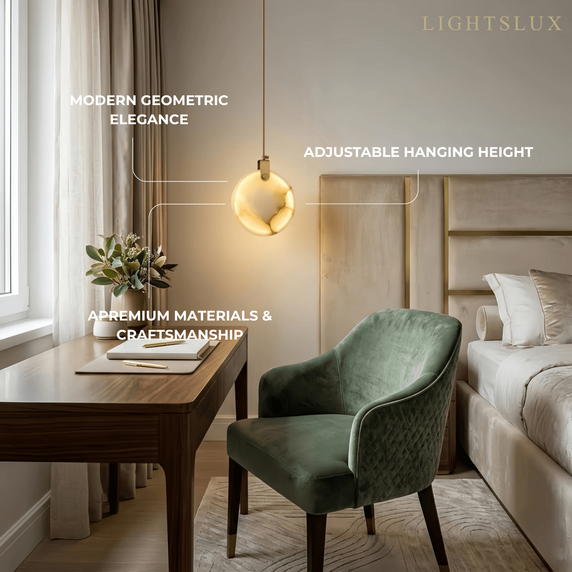 Modern Alabaster Pendant Light — Gold Metal for Dining Room - Flindria