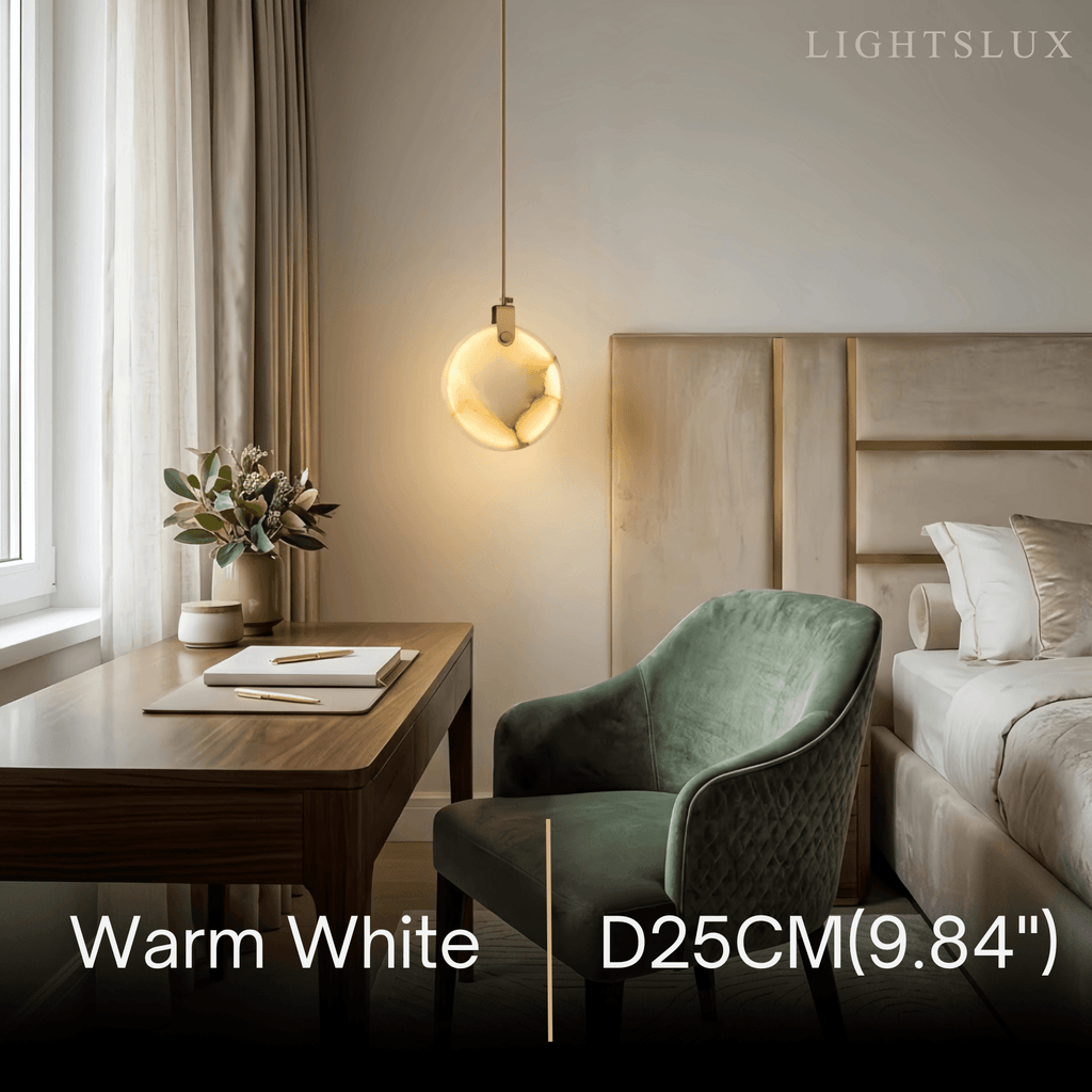 Modern Alabaster Pendant Light — Gold Metal for Dining Room - Flindria