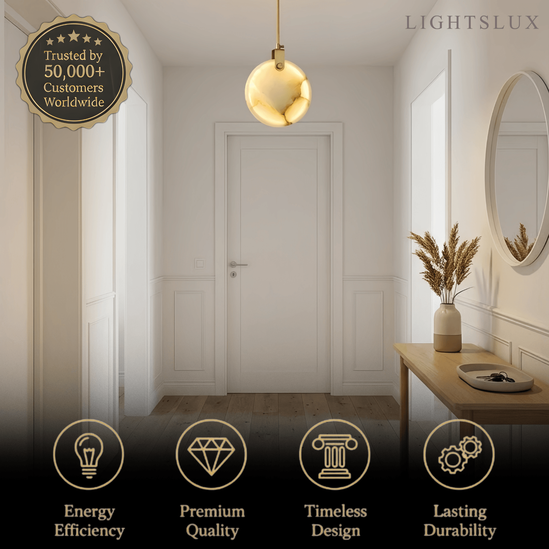 Modern Alabaster Pendant Light — Gold Metal for Dining Room - Flindria
