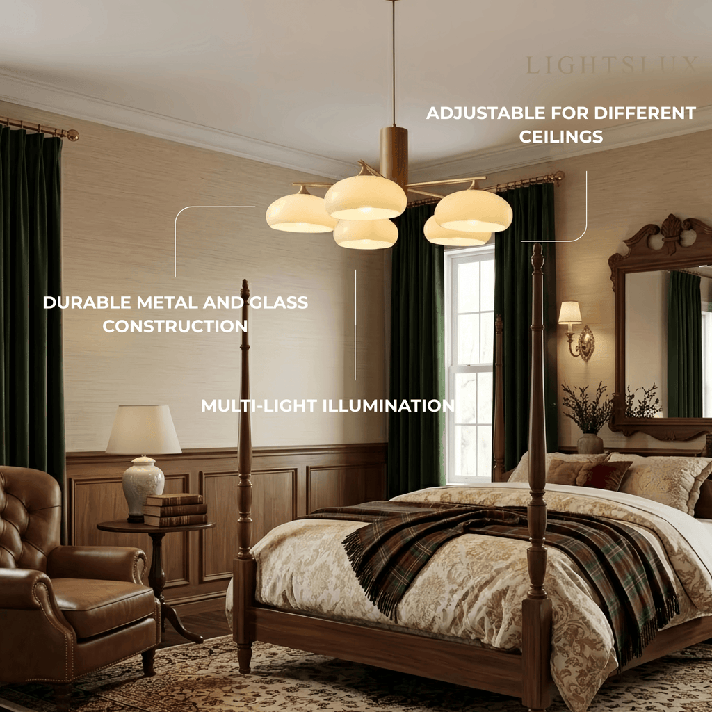 Modern Wood & Glass Chandelier — Beige/White for Dining Room - Flindria