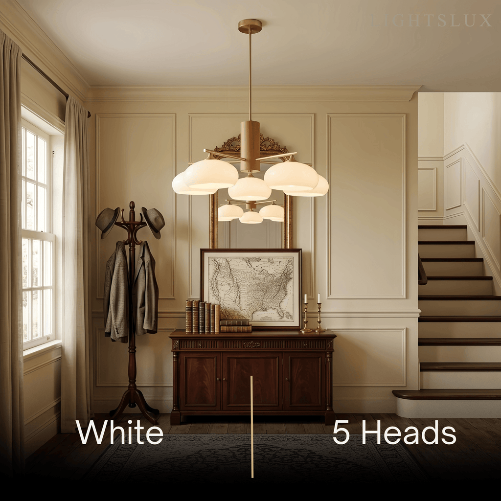 Modern Wood & Glass Chandelier — Beige/White for Dining Room - Flindria