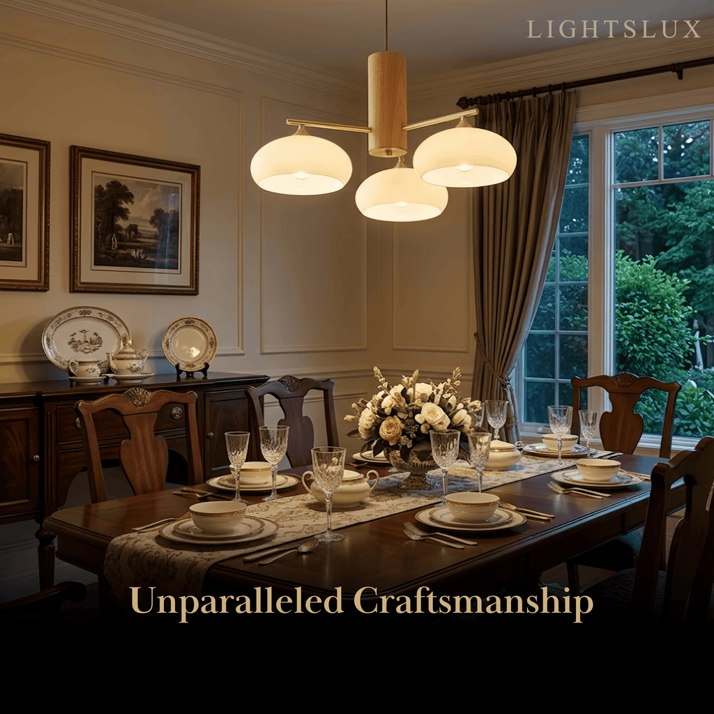 Modern Wood & Glass Chandelier — Beige/White for Dining Room - Flindria