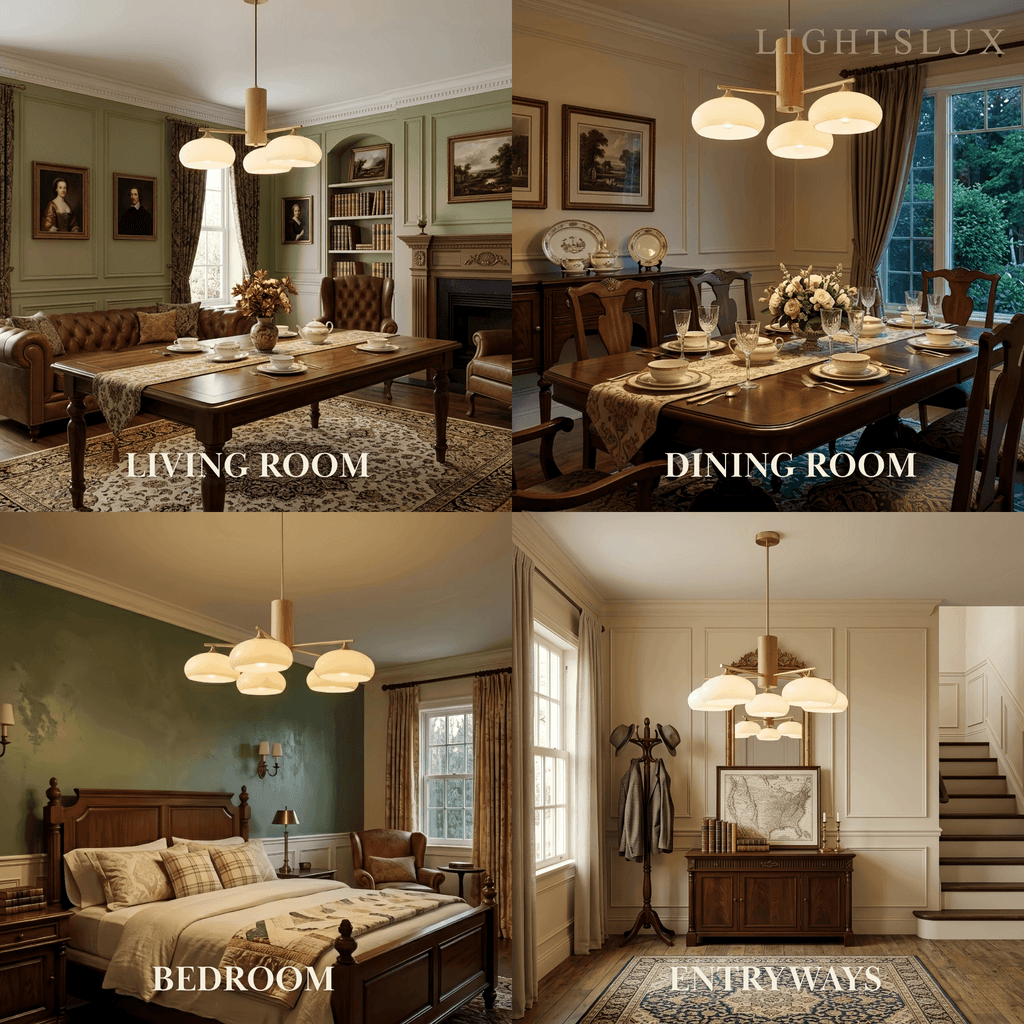 Modern Wood & Glass Chandelier — Beige/White for Dining Room - Flindria