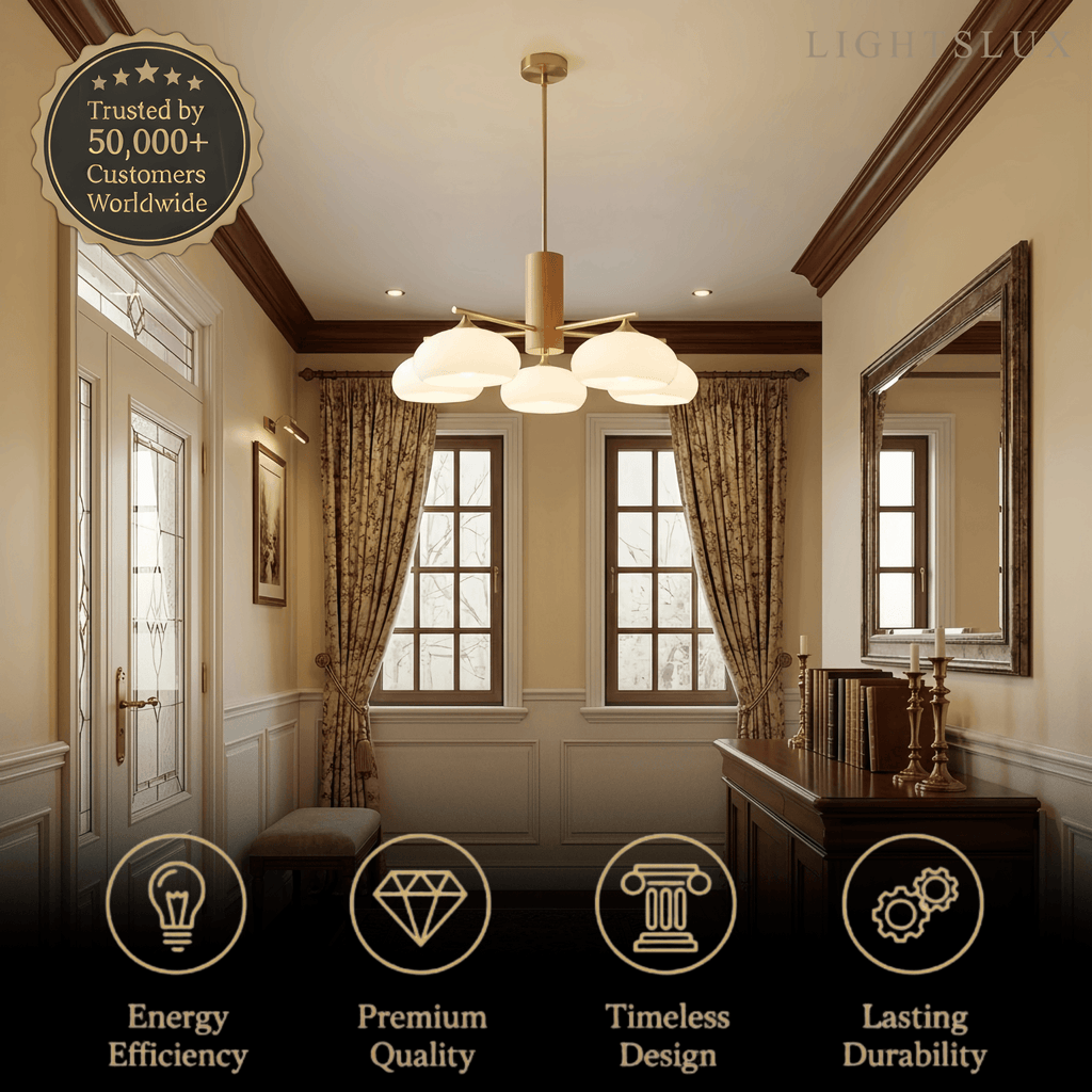 Modern Wood & Glass Chandelier — Beige/White for Dining Room - Flindria
