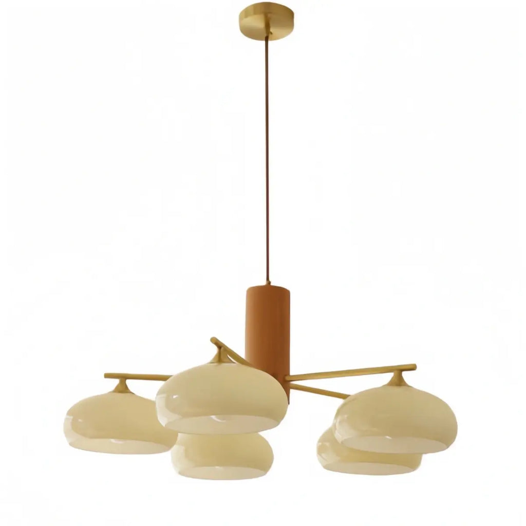 Modern Wood & Glass Chandelier — Beige/White for Dining Room - Flindria