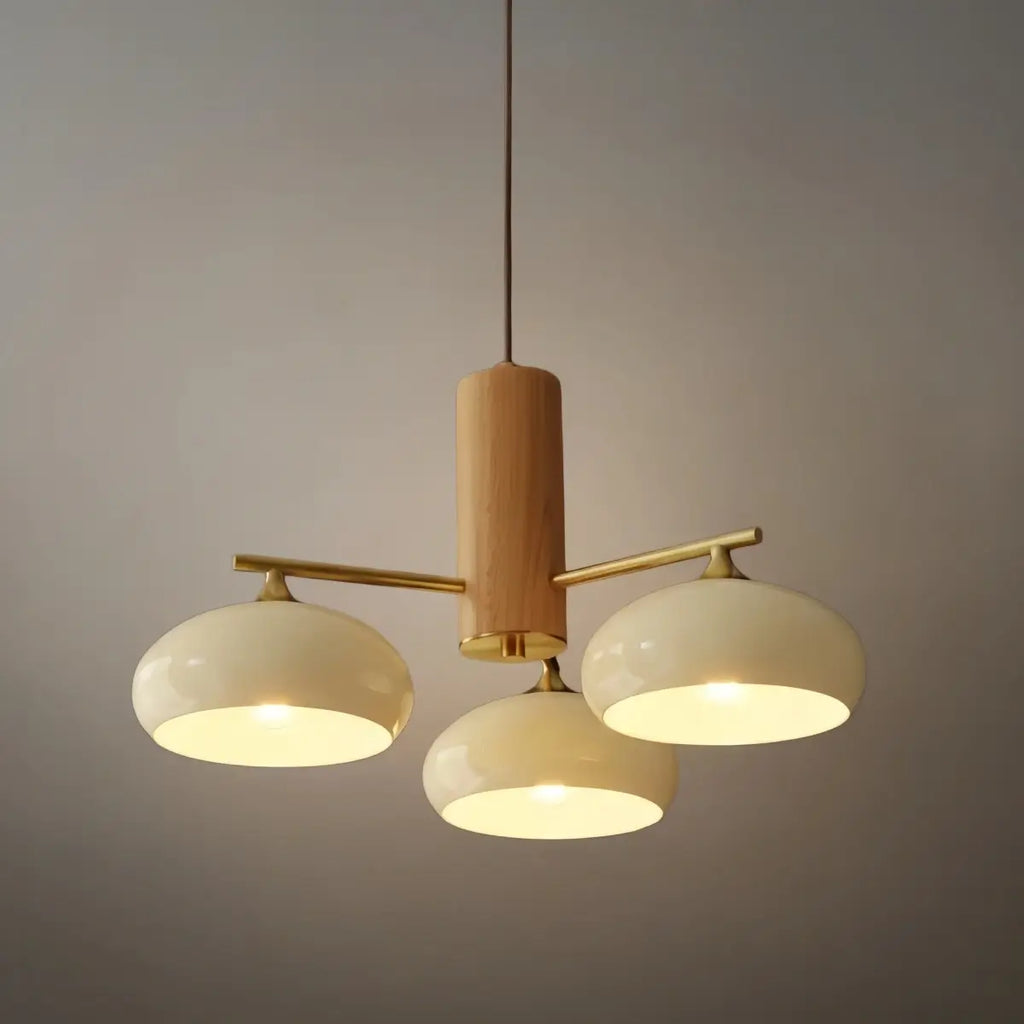 Modern Wood & Glass Chandelier — Beige/White for Dining Room - Flindria