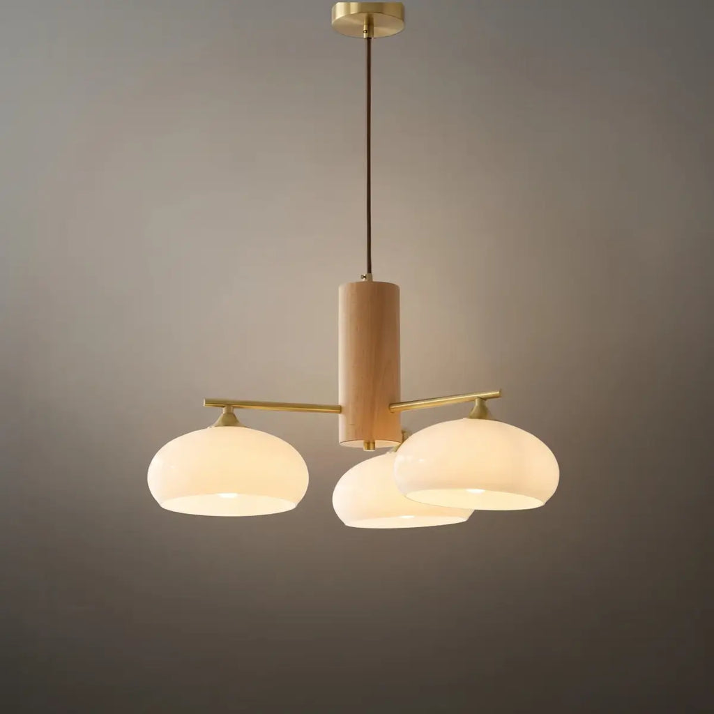 Modern Wood & Glass Chandelier — Beige/White for Dining Room - Flindria