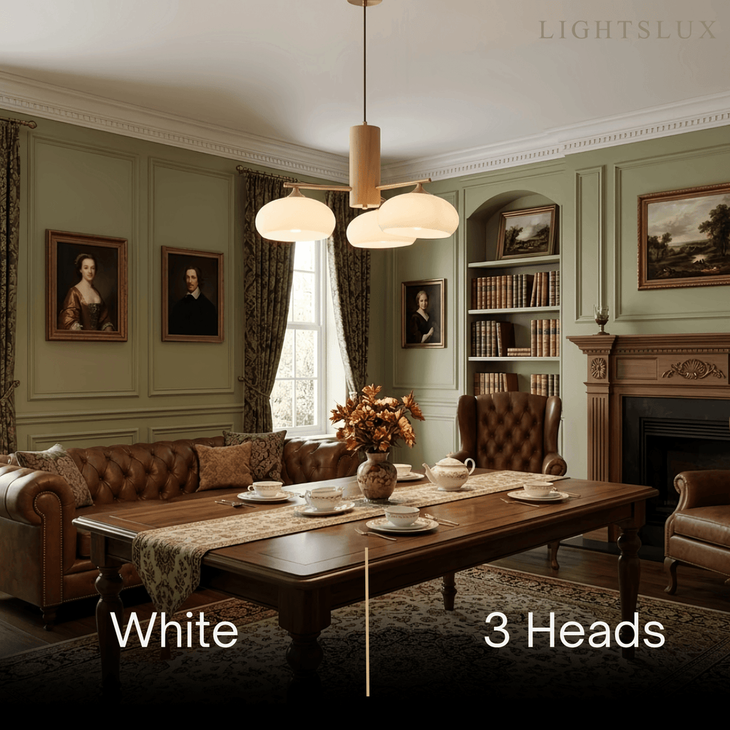 Modern Wood & Glass Chandelier — Beige/White for Dining Room - Flindria