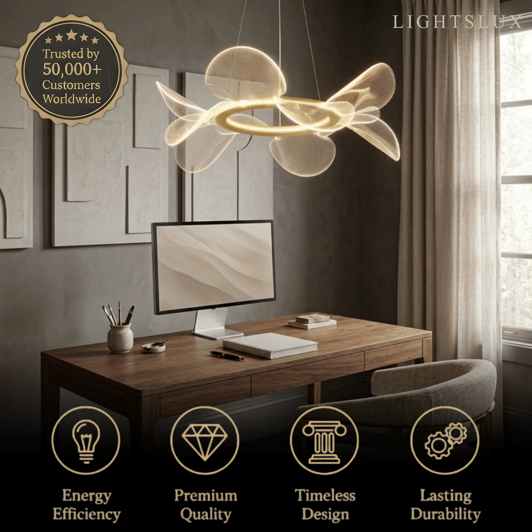 Modern Acrylic Chandelier — Gold Metal for Living Room - Flindria