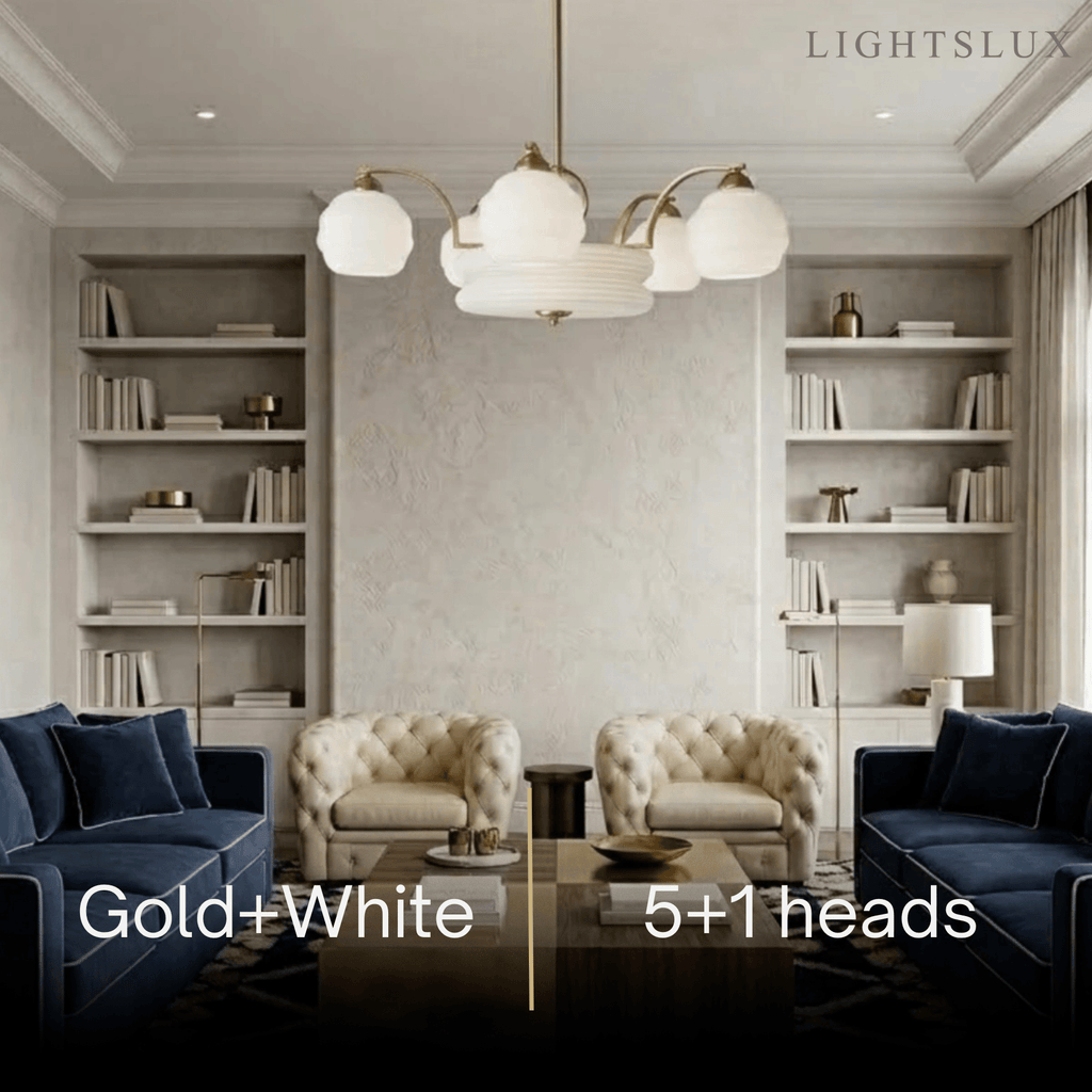 Vintage Glass Chandelier — Gold/Chrome for Living Room/Bedroom - Flindria