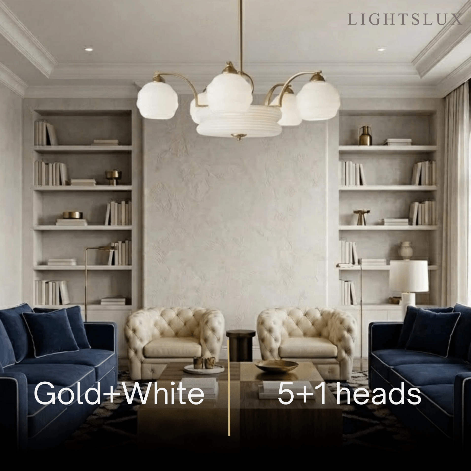 Vintage Glass Chandelier — Gold/Chrome for Living Room/Bedroom - Flindria