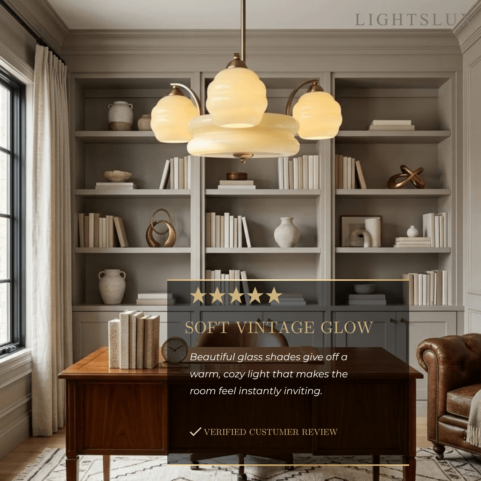 Vintage Glass Chandelier — Gold/Chrome for Living Room/Bedroom - Flindria
