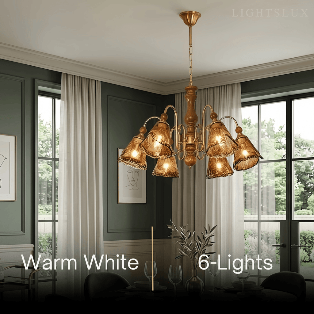 Vintage Multi-Light Ceiling Light — Metal with Copper & Walnut for Dining Room/Living Room - Flindria