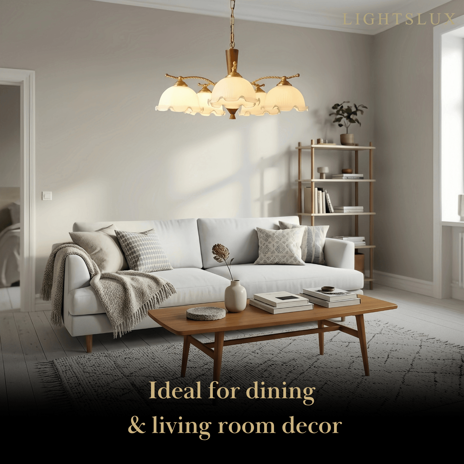 Vintage Iron Glass Walnut Wood Chandelier -- Copper or Walnut for Living Room - Flindria