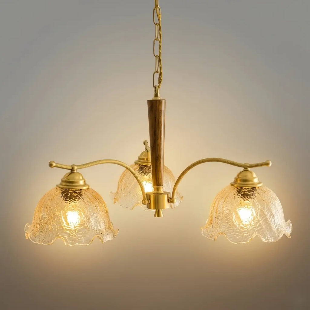 Candelabro minimalista – Latón, vidrio y madera de fresno para sala de estar - Flindria