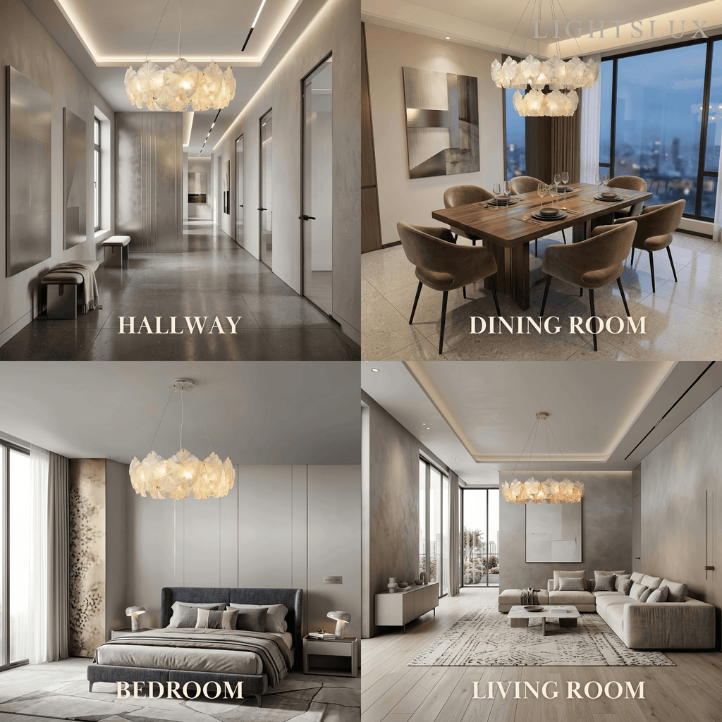 Candelabro moderno – Metal y vidrio dorado para sala de estar/dormitorio/comedor - Flindria