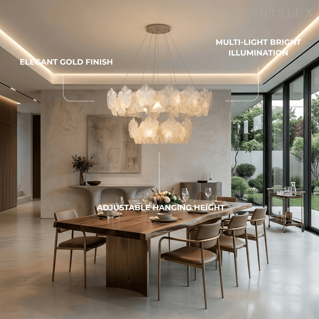 Candelabro moderno – Metal y vidrio dorado para sala de estar/dormitorio/comedor - Flindria