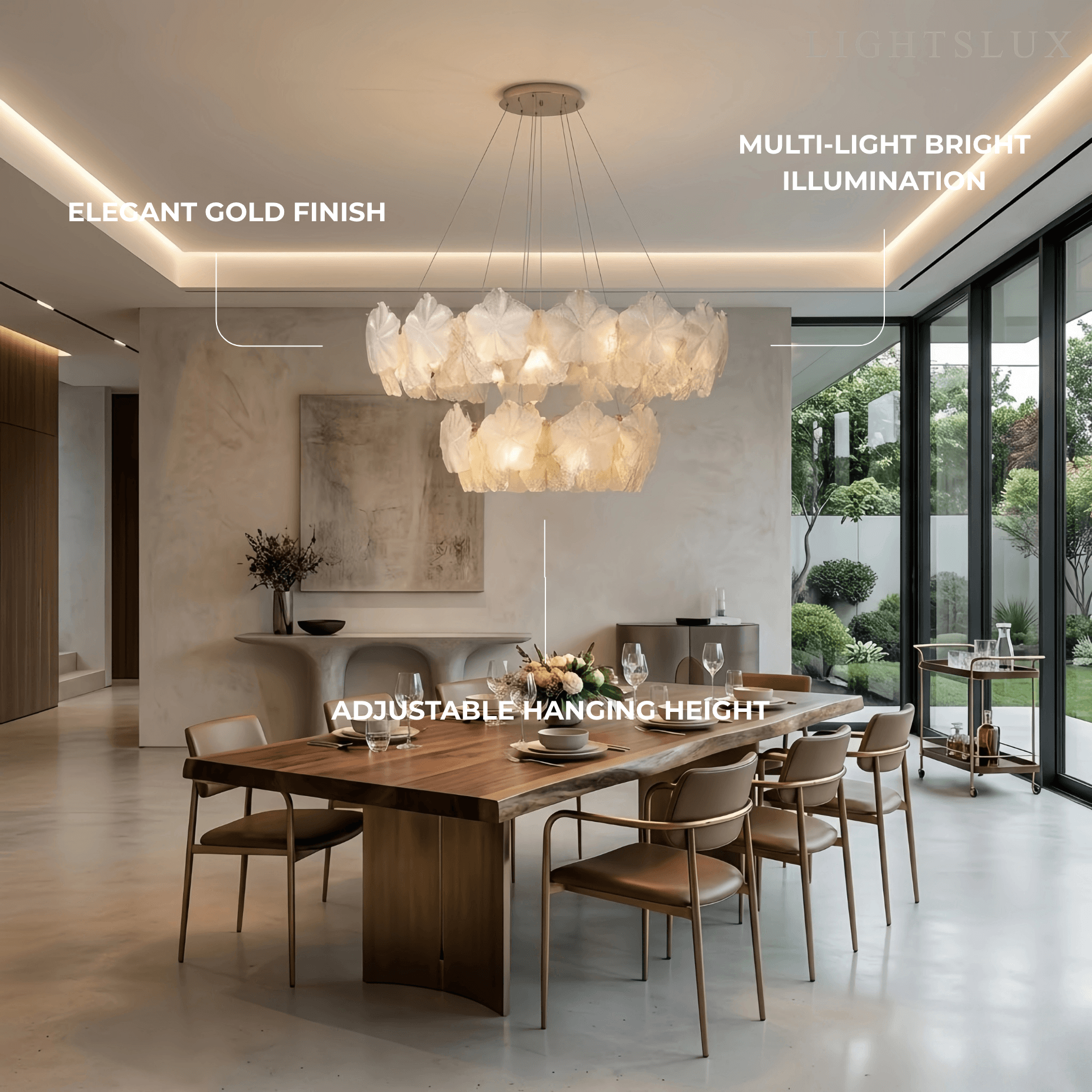 Candelabro moderno – Metal y vidrio dorado para sala de estar/dormitorio/comedor - Flindria