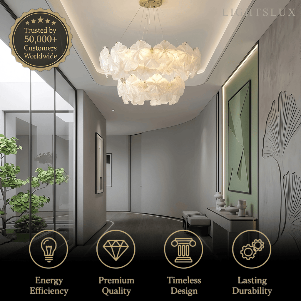 Candelabro moderno – Metal y vidrio dorado para sala de estar/dormitorio/comedor - Flindria